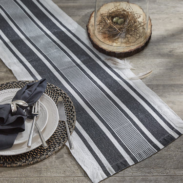 Bleach And Black Stripe Linen Table Runner - 60